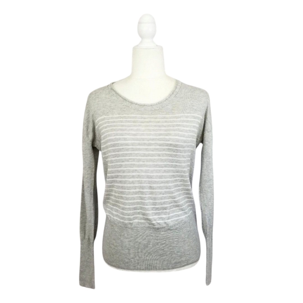 Escada Sport Heather Gray White Stripes Sweater